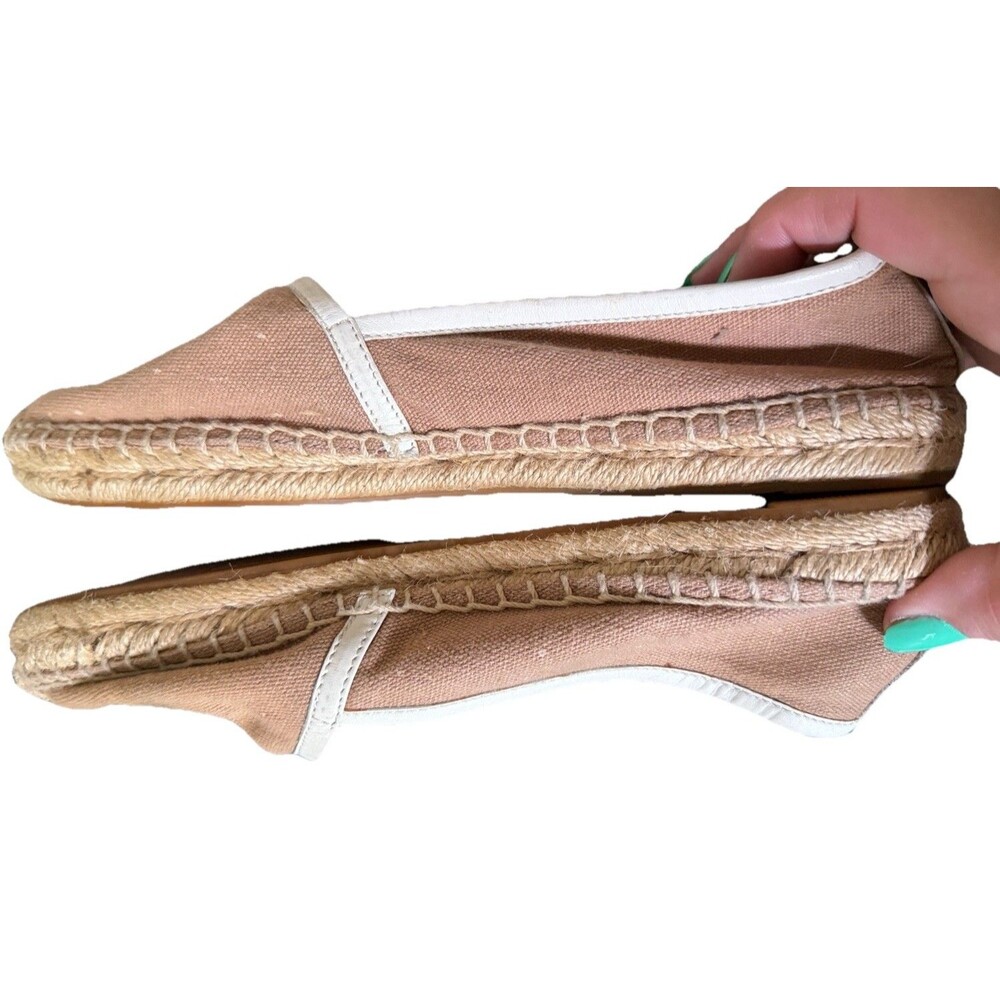 Tory Burch Logo Canvas Espadrille Flat Slip On Shoe Size 8.5 Cream - Picture 8 of 10